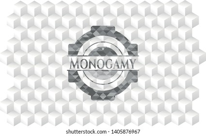 Monogamy realistic grey emblem with geometric cube white background