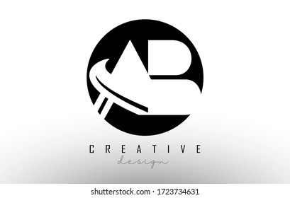 Monogram AB A B Letters Logo Design. Creative AB Letter Icon with White Shapes and Black Circle Background Vector Illustration.