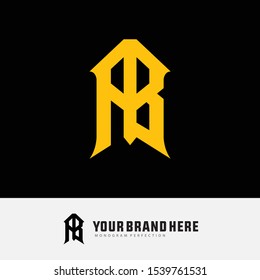 Monogram AB or BA template logo white black background and gold for clothing, interlock, apparel, sport, baseball, design vector