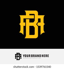 Monogram AB or BA template logo white black background and gold for clothing, interlock, apparel, sport, baseball, design vector