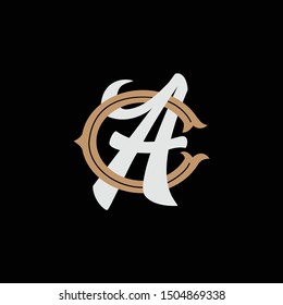 monogram AC, CA, C, A black, gold, and grey for clothing, sport, and apparel