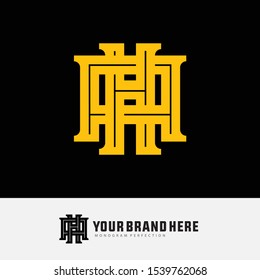 Monogram AH or HA, H, A template logo white black background and gold for clothing, interlock, apparel, sport, baseball, design vector