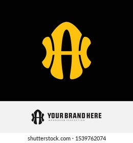 Monogram AH or HA, H, A template logo white black background and gold for clothing, interlock, apparel, sport, baseball, design vector