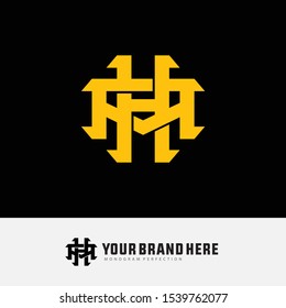 Monogram AH or HA, H, A template logo white black background and gold for clothing, interlock, apparel, sport, baseball, design vector
