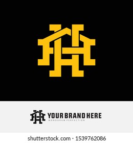 Monogram AH or HA, H, A template logo white black background and gold for clothing, interlock, apparel, sport, baseball, design vector
