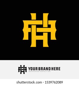 Monogram AH or HA, H, A template logo white black background and gold for clothing, interlock, apparel, sport, baseball, design vector