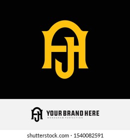 Monogram AJ or JA, J, A template logo white black background and gold for clothing, interlock, apparel, sport, baseball, design vector