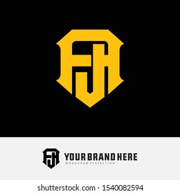 Monogram AJ or JA, J, A template logo white black background and gold for clothing, interlock, apparel, sport, baseball, design vector