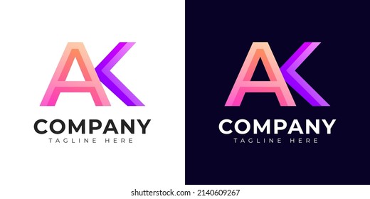 Monograma diseño de logotipo de letras iniciales ak y ka. Plantilla de logotipo de vector colorido akand ka de letra moderna.