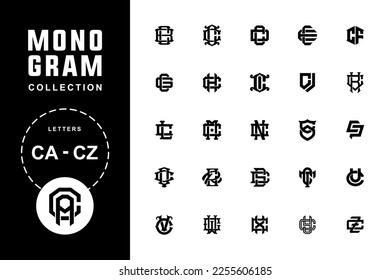 Monogram Alphabet Kollektionsbriefe CA bis CZ für Kleidung, Bekleidung, Fußball, Baseball, Basketball mit interlock modern, sport, klassischen Stil