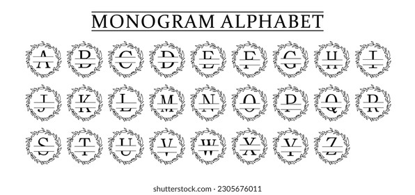 Monogram Alphabet and Floral Motifs, Monogram Letters with Line Floral Arrangements