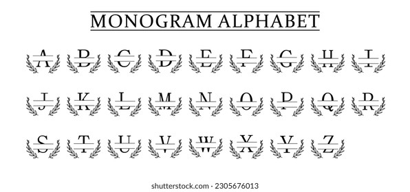 Monogram Alphabet and Floral Motifs, Monogram Letters with Line Floral Arrangements