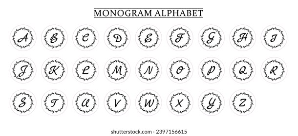 Monogram Alphabet and Floral Motifs, Monogram Letters with Line Floral Arrangements