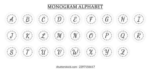 Monogram Alphabet and Floral Motifs, Monogram Letters with Line Floral Arrangements
