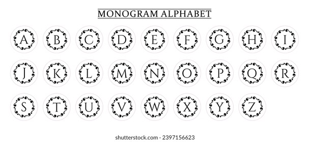 Monogram Alphabet and Floral Motifs, Monogram Letters with Line Floral Arrangements