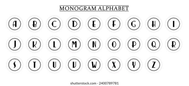 Monogram Alphabet and Floral Motifs, Monogram Letters with Line Floral Arrangements