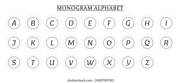 Monogram Alphabet and Floral Motifs, Monogram Letters with Line Floral Arrangements