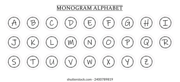Monogram Alphabet and Floral Motifs, Monogram Letters with Line Floral Arrangements