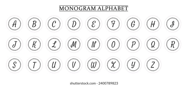 Monogram Alphabet and Floral Motifs, Monogram Letters with Line Floral Arrangements
