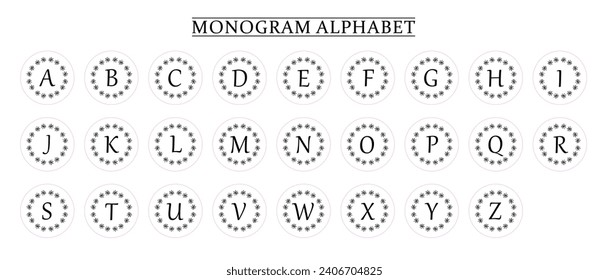 Monogram Alphabet and Floral Motifs, Monogram Letters with Line Floral Arrangements