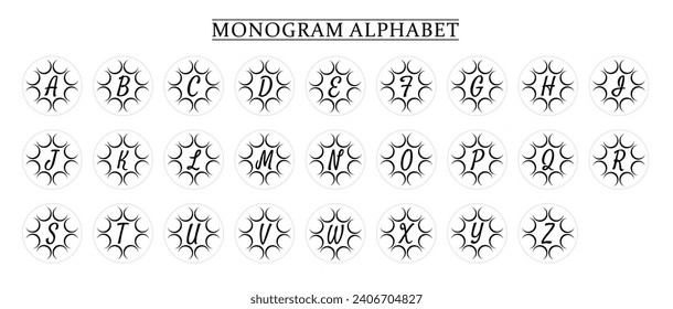 Monogram Alphabet and Floral Motifs, Monogram Letters with Line Floral Arrangements