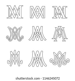 Monogram of Ave Maria symbols set. Religious catholic signs.
