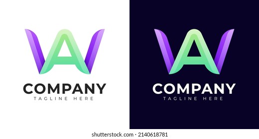 Monogram a aw and wa initial letter logo design. Modern letter aw and wa colorful vector logo template.