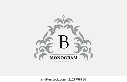 Monogramm B. Luxuriöses florales Logo mit kalligrafischen, eleganten Ornament-Linien. Geschäftszeichen, Identität für Restaurant, Boutique, Cafe, Hotel, heraldische Mode und andere Vektorgrafiken