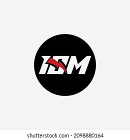 Monogram, Badge logo, Initial letters I, S, M or ISM, Modern, Sporty, black and red color on white background