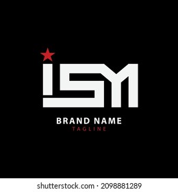 Monograma, logotipo de distintivo, letras iniciales I, S, M o ISM, color moderno, deportivo, blanco y rojo sobre fondo negro