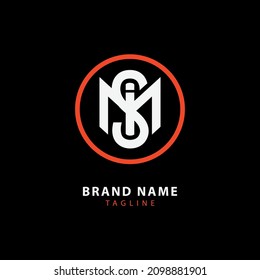 Monogram, Badge logo, Initial letters I, S, M, SIM, SMI, MIS, MSI, IMS or ISM, Modern, Sporty, white and orange color on black background