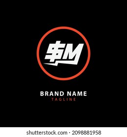 Monograma, logotipo de distintivo, letras iniciales I, S, M o ISM, color moderno, deportivo, blanco y naranja sobre fondo negro
