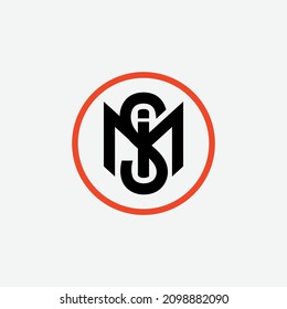 Monogram, Badge logo, Initial letters I, S, M, SIM, SMI, MIS, MSI, IMS or ISM Modern, Sporty, black and orange color on white background