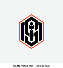 Monogram, Badge logo, Initial letters I, S, M, SIM, SMI, MIS, MSI, IMS or ISM, Modern, Sporty, black and orange color on white background