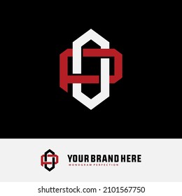 Monogram, Badge logo, Initial letters O, P, OP or PO, Interlock, Modern, Sporty, White and Red Color on Black Background