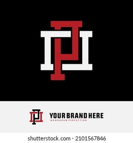 Monogram, Badge logo, Initial letters O, P, OP or PO, Interlock, Modern, Sporty, White and Red Color on Black Background