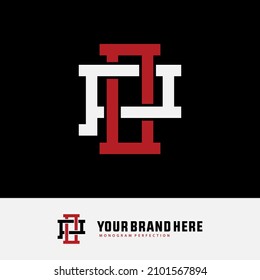 Monogram, Badge logo, Initial letters O, P, OP or PO, Interlock, Modern, Sporty, White and Red Color on Black Background
