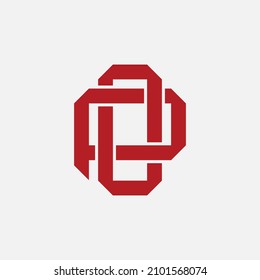 Monogram, Badge logo, Initial letters O, P, OP or PO, Interlock, Modern, Sporty, Red Color on White Background