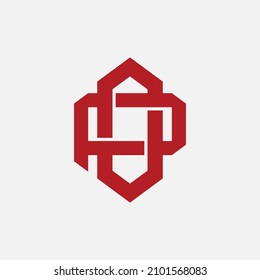 Monogram, Badge logo, Initial letters O, P, OP or PO, Interlock, Modern, Sporty, Red Color on White Background