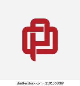 Monogram, Badge logo, Initial letters O, P, OP or PO, Interlock, Modern, Sporty, Red Color on White Background