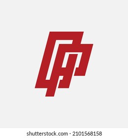 Monogram, Badge logo, Initial letters O, P, OP or PO, Interlock, Modern, Sporty, Red Color on White Background