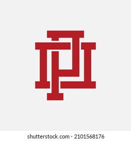 Monogram, Badge logo, Initial letters O, P, OP or PO, Interlock, Modern, Sporty, Red Color on White Background