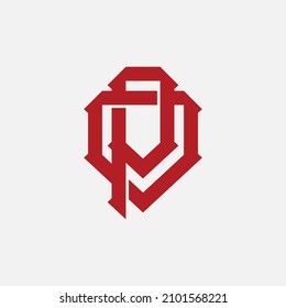 Monogram, Badge logo, Initial letters O, P, OP or PO, Interlock, Modern, Sporty, Red Color on White Background