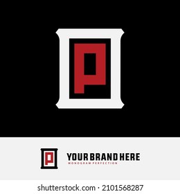 Monogram, Badge logo, Initial letters O, P, OP or PO, Modern, Sporty, White and Red Color on Black Background
