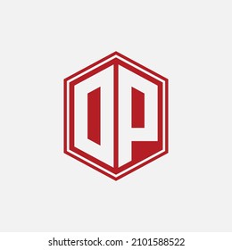 Monogram, Badge logo, Initial letters O, P, OP or PO, Modern, Sporty, Red Color on White Background