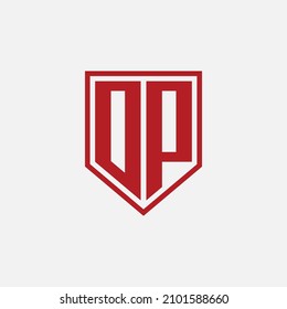 Monogram, Badge logo, Initial letters O, P, OP or PO, Modern, Sporty, Red Color on White Background