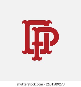 Monogram, Badge logo, Initial letters O, P, OP or PO, Interlock, Vintage, Classic, Red Color on White Background