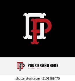 Monogram, Badge logo, Initial letters O, P, OP or PO, Interlock, Vintage, Classic, White and Red Color on Black Background