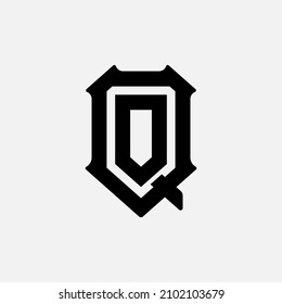 Monogram, Badge logo, Initial letters O, Q, OQ or QO, Modern, Sporty, Black Color on White Background