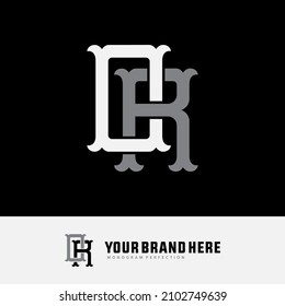 Monograma, logotipo de distintivo, letras iniciales O, R, OR o RO, Interlock, Vintage, Classic, White y Gray Color sobre fondo negro